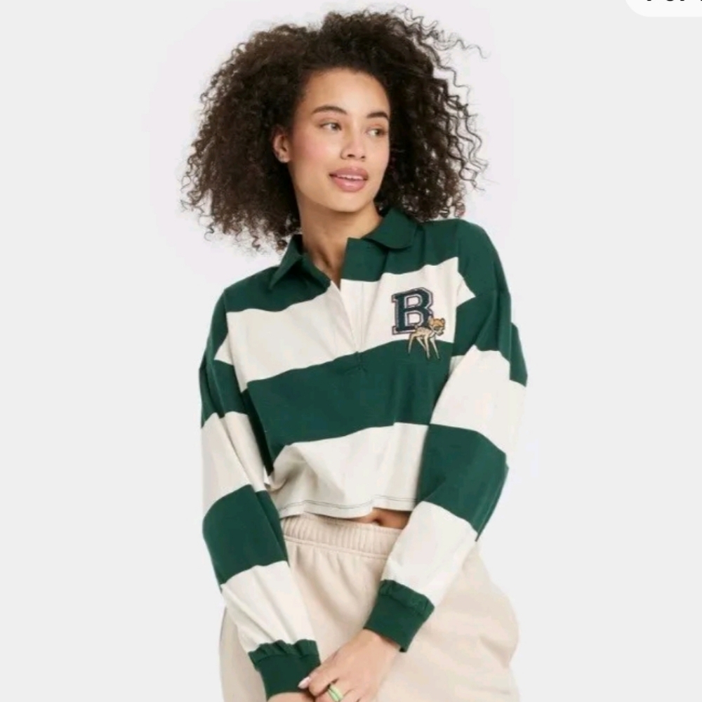 NWT Disney Bambi Cropped, Long Sleeve Polo, XS